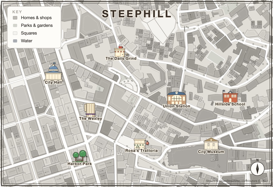 Steephill, a city map on real streets made in Inkling's map maker